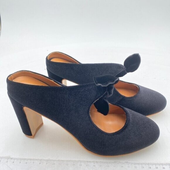 YDN Black Retro Bow Chunky Heel Mules Round Toe Slip on Sandals Silde Work Shoes - Picture 4 of 8